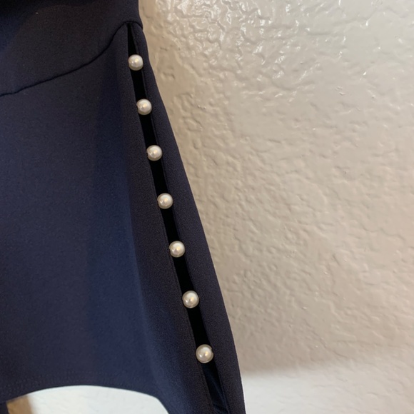 Calvin Klein Navy Blue Sheath Dress Size 10 Faux Pearl Detail Bell Sleeve Career - Picture 7 of 14